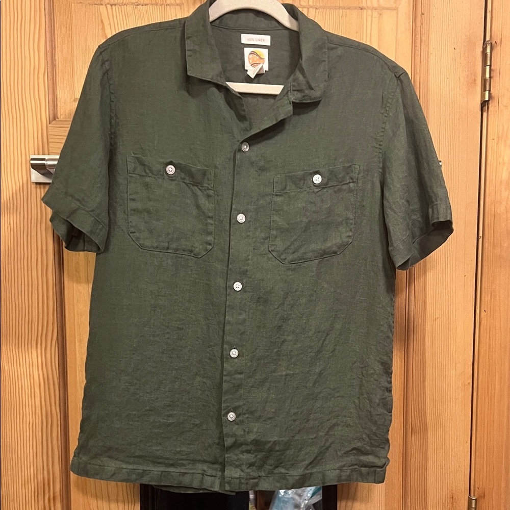 C&C California Olive Casual Button-Down linen Shirt Sz S